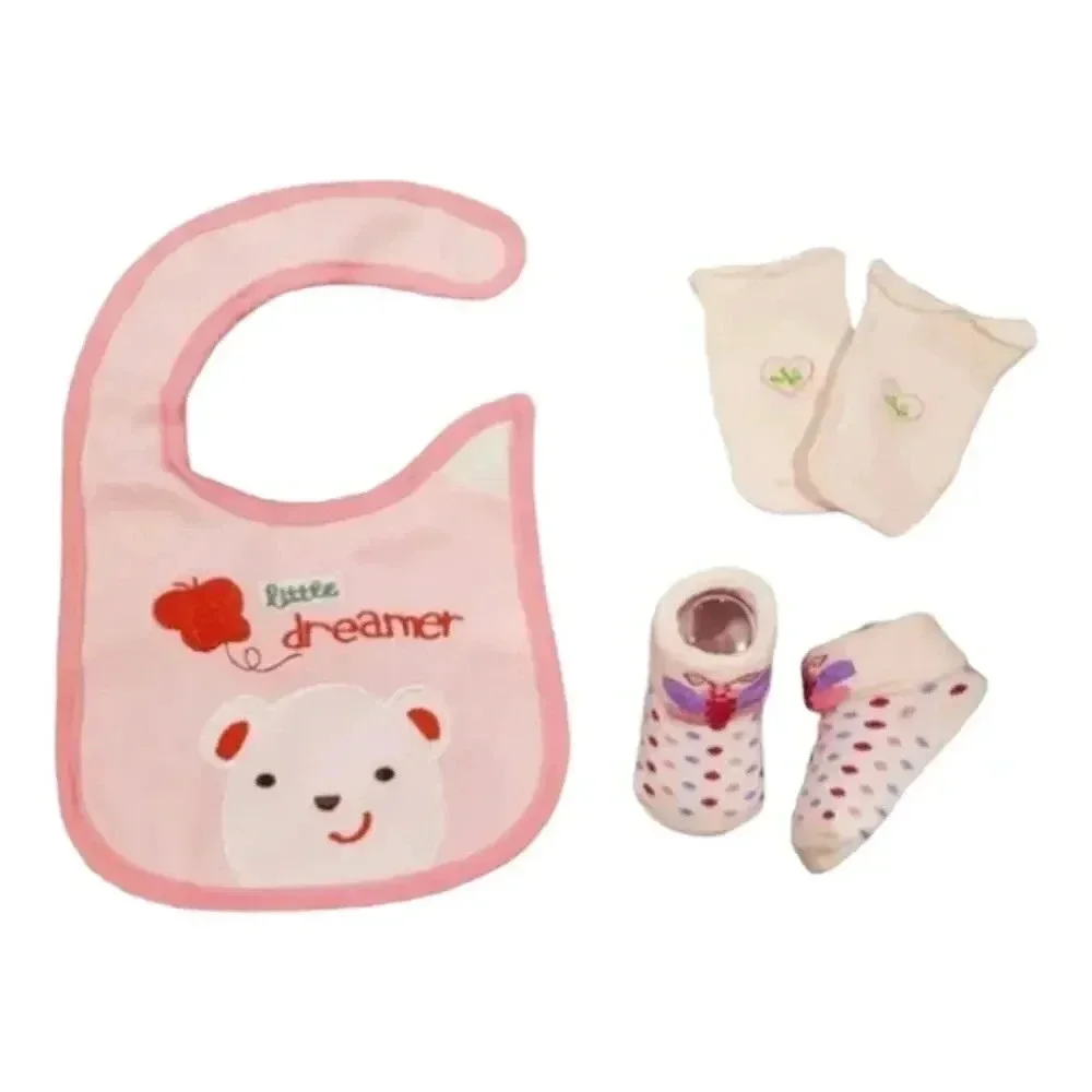 Baby Girls Bib Gift Set Little Dreamer Baby Bib, Mittens, Socks Gift Set